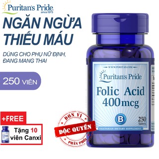 Bổ máu, ngăn ngừa thiếu máu Puritan's Pride Folic Acid 400mcg 250 viên