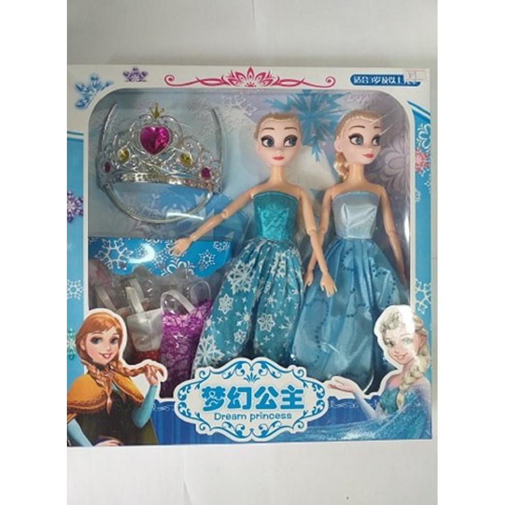 Bộ 2 búp bê Elsa Anna hộp 35cm*30cm kèm phụ kiện vương miện, váy thay ......vô cùng đáng yêu - BBAN ( hàng sẵn )