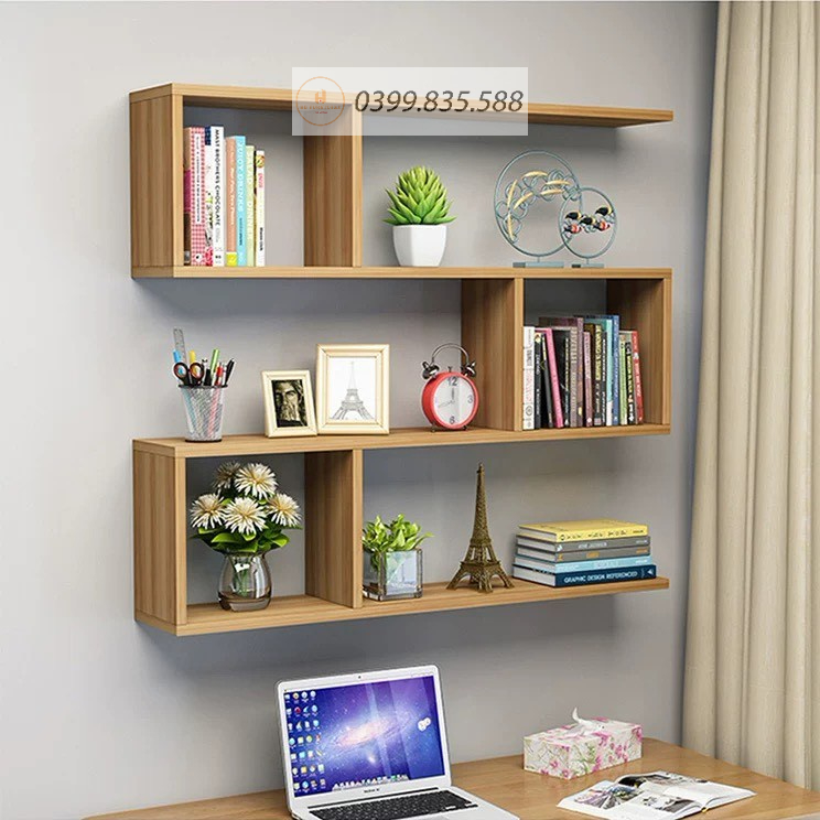 Kệ sách kệ gỗ treo tường 4 tầng gỗ MDF nhập khẩu chống ẩm dễ dàng lắp ghép đầy đủ phụ kiện