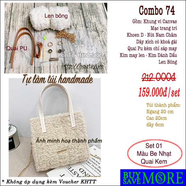 Combo 74 - Tự làm túi đan len handmade, bộ nguyên liệu đầy đủ.