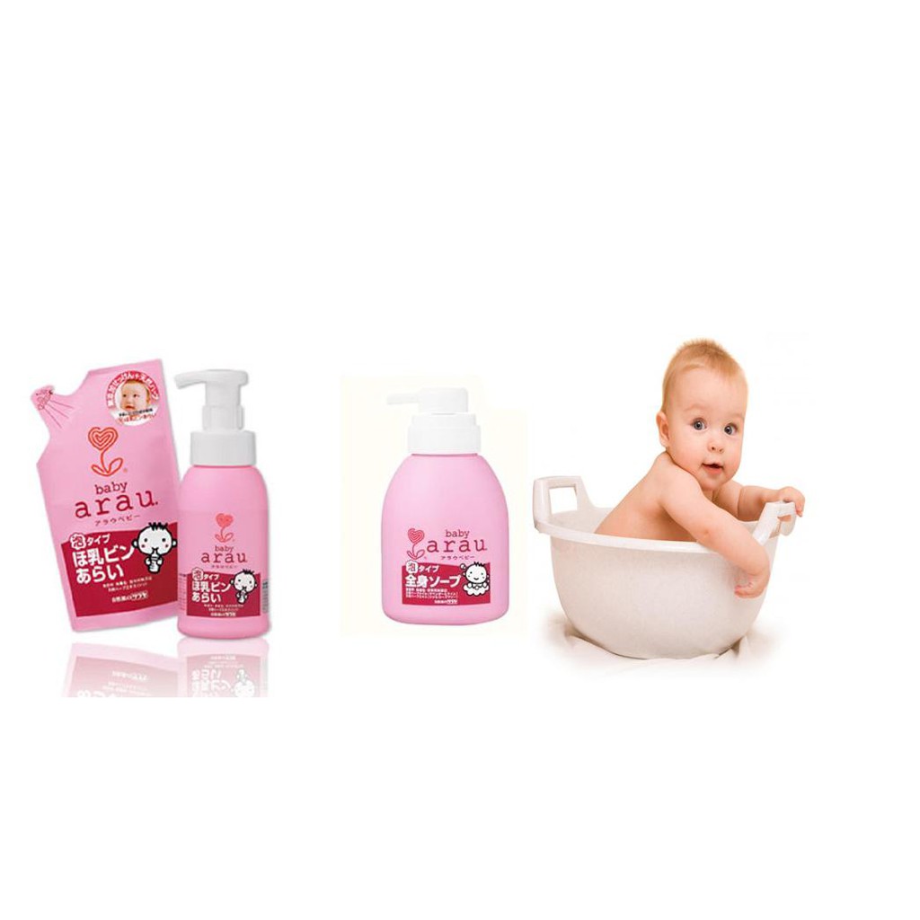 (Date 12/2024) Nước Rửa Bình Arau Baby Nhật Chai 500ml/túi 450ml