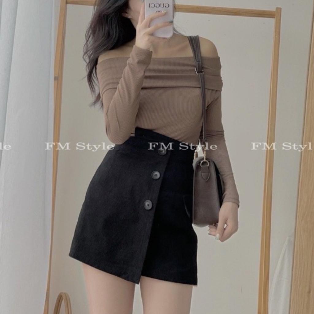 [QUÀ TẶNG KẸO 1 DYNAMITE] Chân Váy Chữ A Cạp Cao GenY Quần Váy Nhung Tăm 3 Nút Phối Túi Giả Cực Xinh (có quần lót trong)