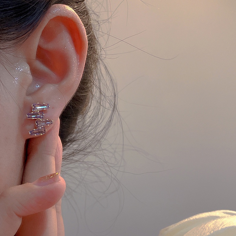 Bông Tai Bạc 925 Đính Đá zircon Tím Phong Cách Hàn Quốc Sang Trọng Dành Cho Nữ