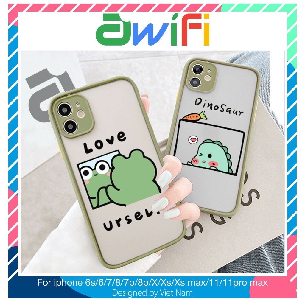 Ốp lưng iphone nhám Love Dinosaur 5/5s/6/6plus/6s/6splus/7/7plus/8/8plus/x/xr/xs/11/12/pro/max/plus/promax - Awifi U6-8