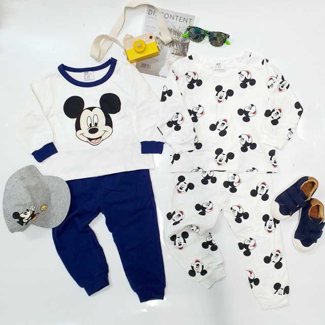 Bộ cotton dài tay Mickey &amp; Minnie bé trai/bé gái