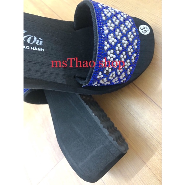 Dép quai ngang nữ xốp đính đá xanh cao 5 phân N5.02