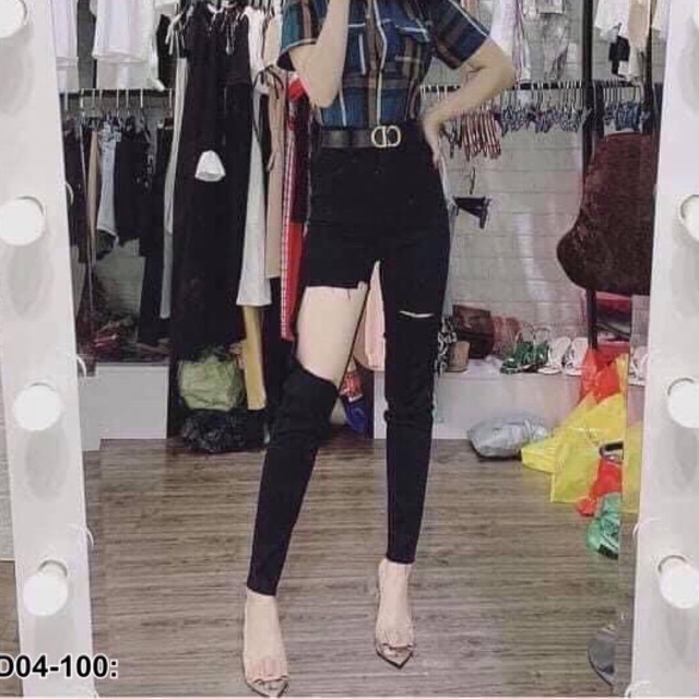 (Bigsize 32-36) Quần jean lưng cao rách cá tính