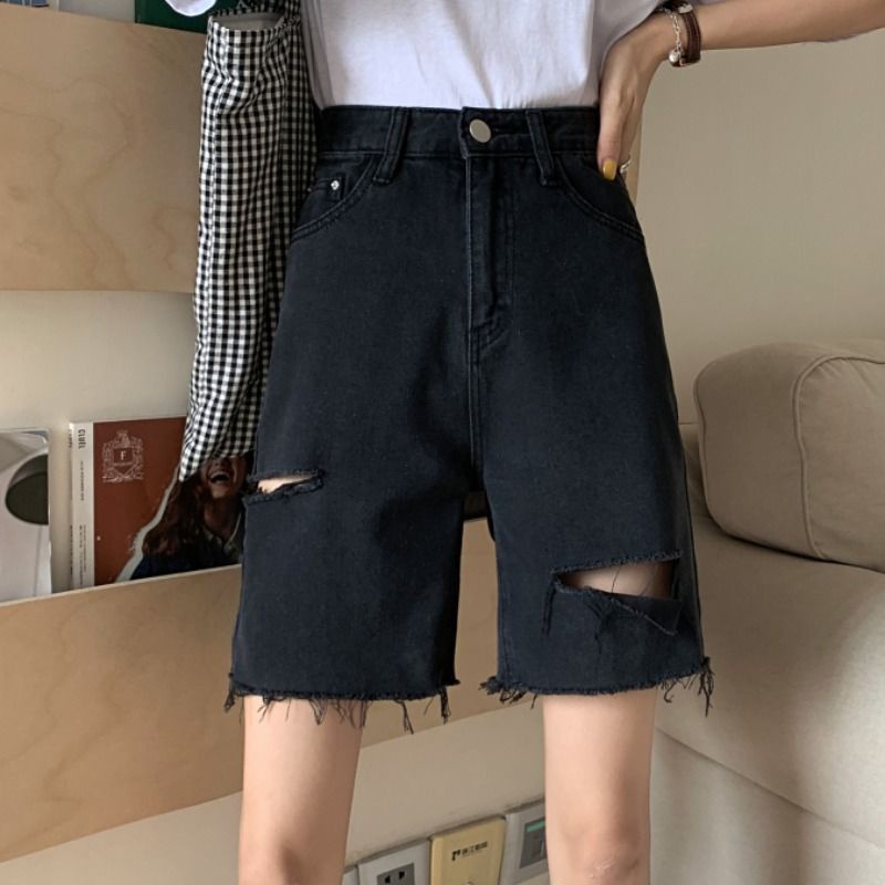 Quần short jeans ống rộng lưng cao phong cách thời trang dành cho nữ