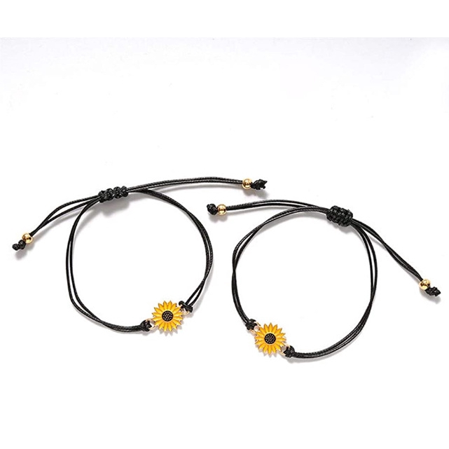 Set 2 Vòng Tay Kim Loại Mặt Hình Hoa Hướng Dương Sáng Tạo Dành Cho Cặp Đôi