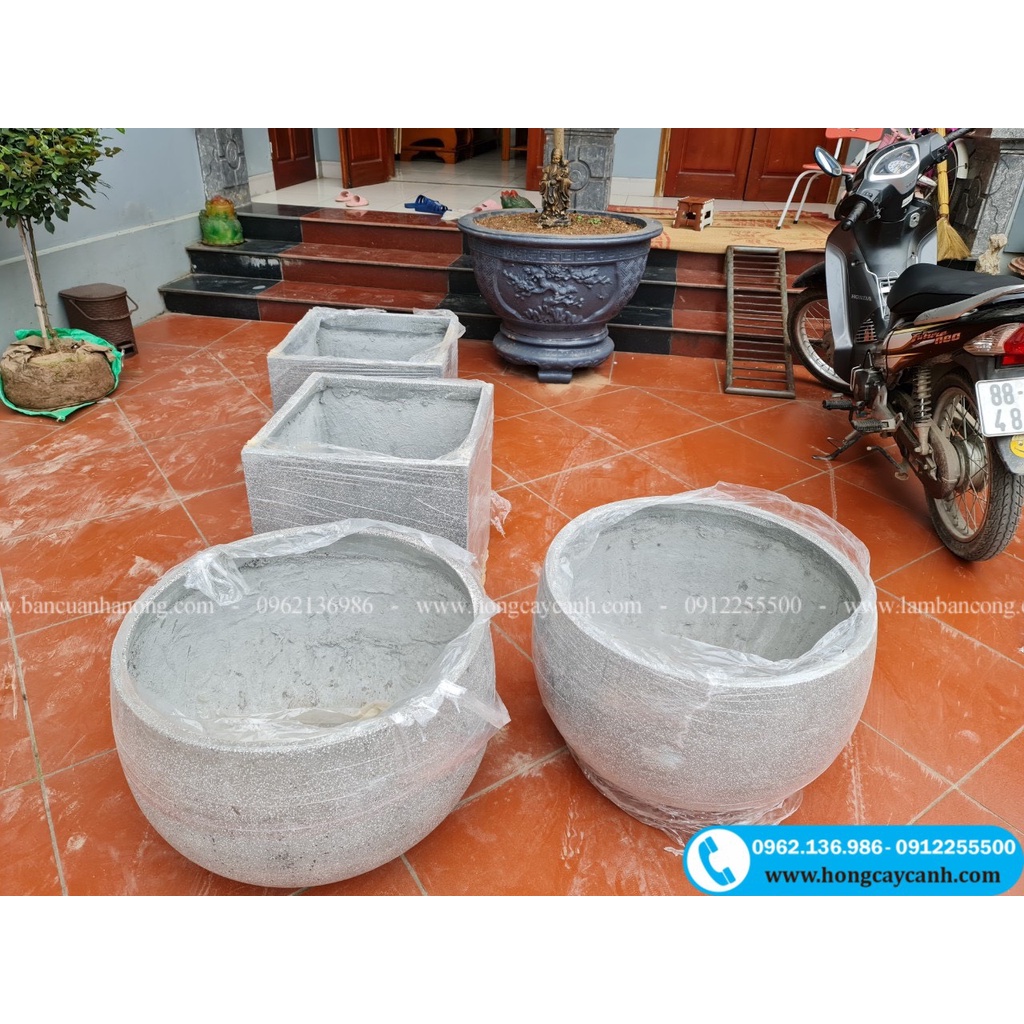 Chậu Đá Mài Trứng Bầu II Châu Trồng Cây Ban Công, Nội Thất, Sân Vườn
