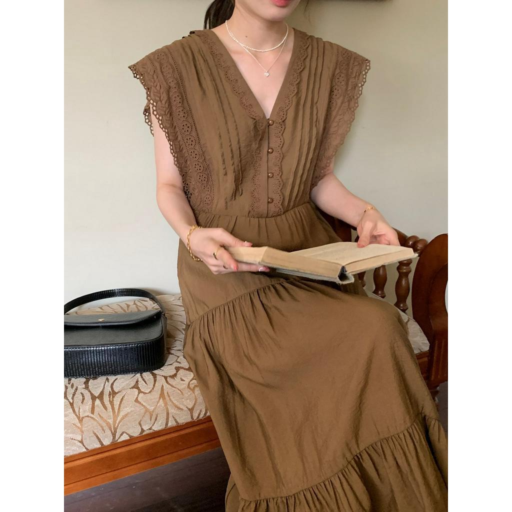 Đầm Ren Không Tay Lưng Cao Cổ V Thời Trang Quý Phái 61773