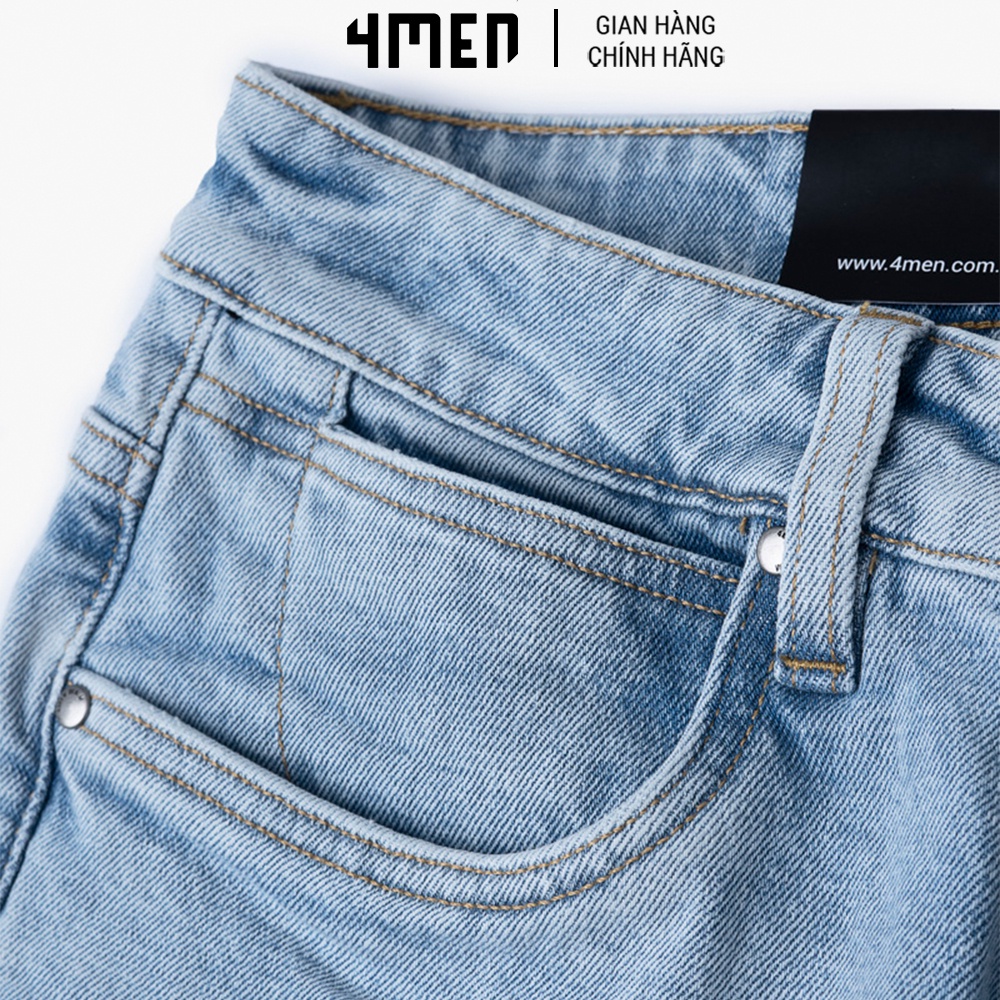 Quần jeans nam xanh trơn 4MEN QJ044 vải denim co giãn, mềm mại, bền, form slimfit tôn dáng, trẻ trung