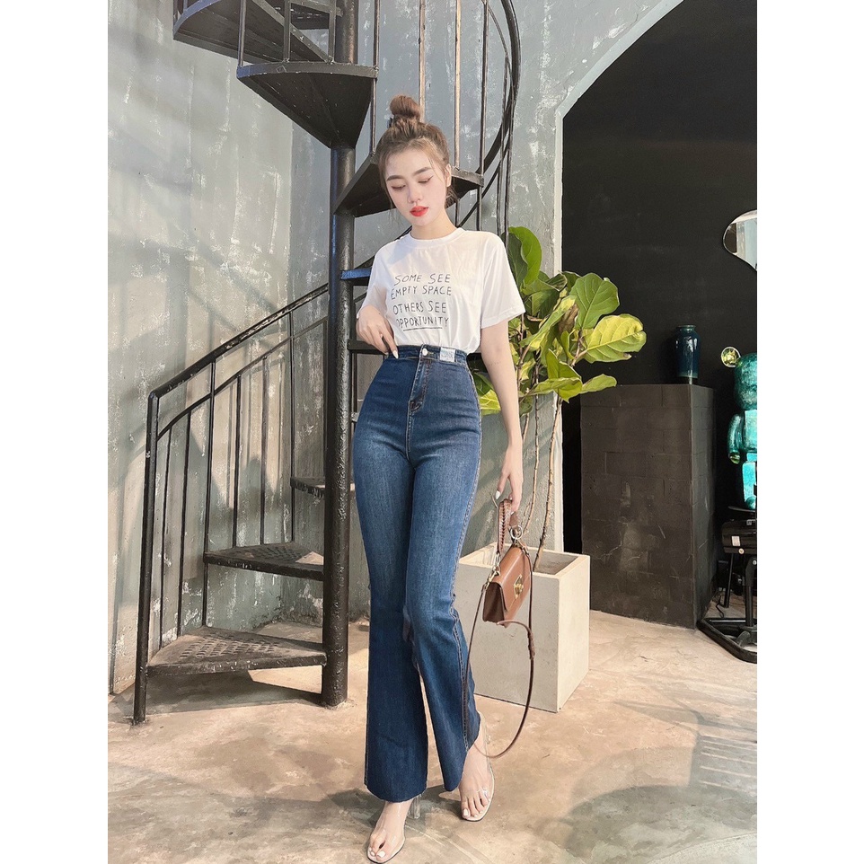 Quần Jean ống Loe Lưng Cao Kiểu Siêu Hack Dáng