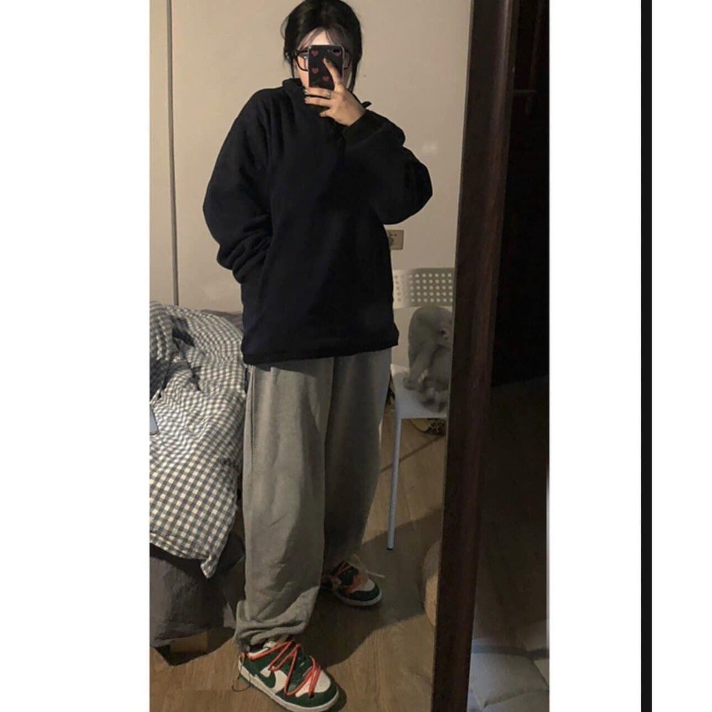 Bộ nỉ bông khóa cổ quần jogger xám áo đen khóa cổ siêu chất nguyễn hoa