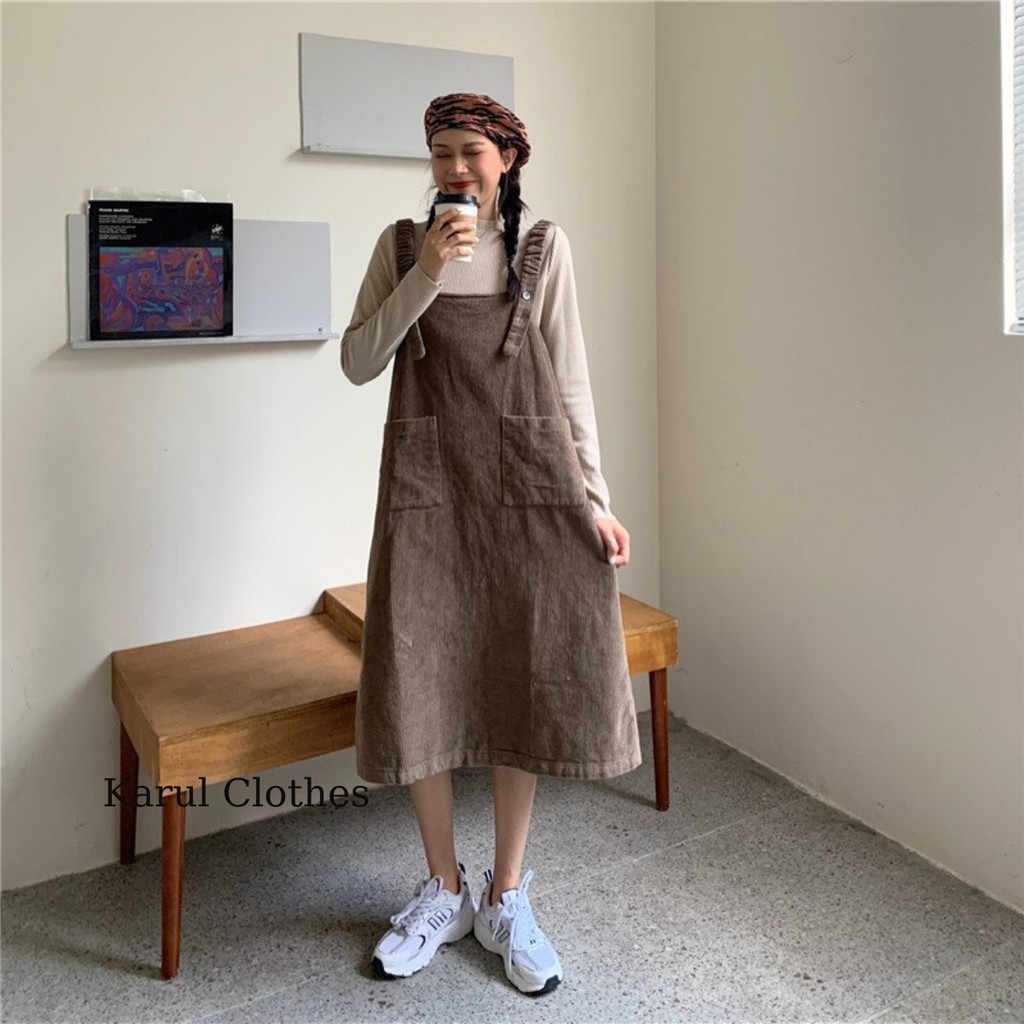 Yếm Váy nhung dáng dài , thời trang  hàn quốc , yếm Váy nhung  hàn quốc phối áo len cổ 3 phân | BigBuy360 - bigbuy360.vn