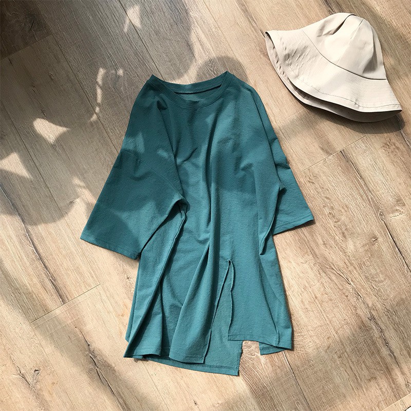 Áo Phông Nữ Cộc Tay Xẻ Tà Không Nhăn Mặc Mát Mùa Hè 2021
