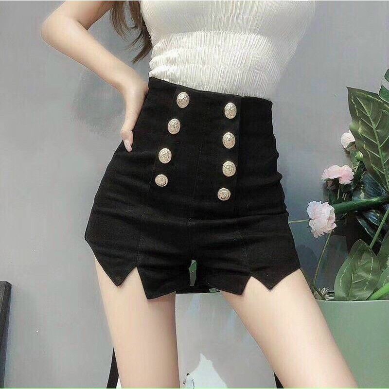 Quần shorts jeans 8 cúc xẻ đùi cạp cao