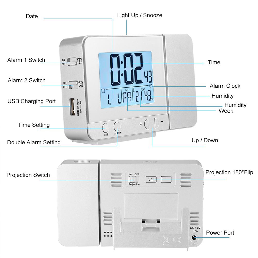 Đồng hồ báo thức đa năng có đèn LED hiển thị nhiệt độ