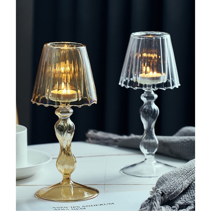 Chân nến thủy tinh phong cách BẮC ÂU, giá đỡ nến trang trí các buổi tiệc lãng mạn cao 19cm