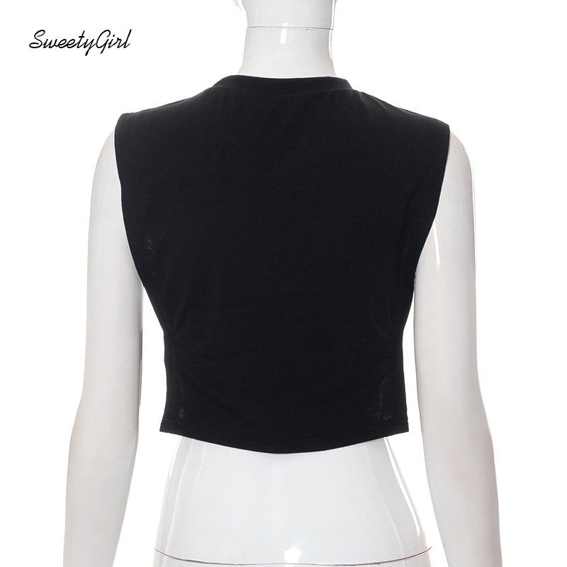 Áo Croptop Sát Nách Cổ Tròn In Chữ Phối Màu Tương Phản Thời Trang 2022 Cho Nữ