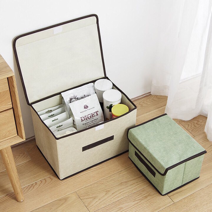 [Set 2 Hộp Đựng Đồ] - Thùng Đựng Quần Áo Chăn Mềm Đồ Chơi Đa Năng Bằng Vải Có Nắp Đậy