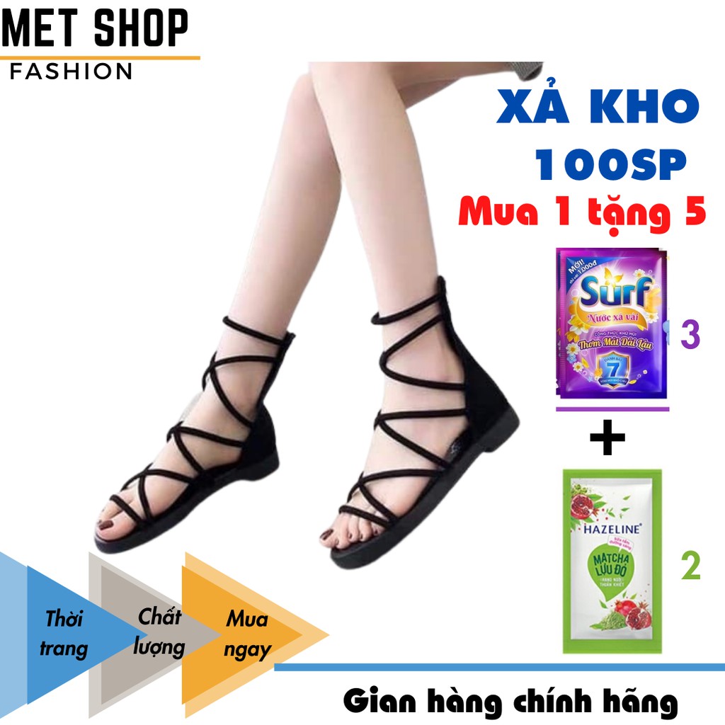 Giày nữ cổ cao quai chéo siêu nhẹ cực bền. Dép sandal đế thấp phong cách Hàn Quốc dễ di chuyển.