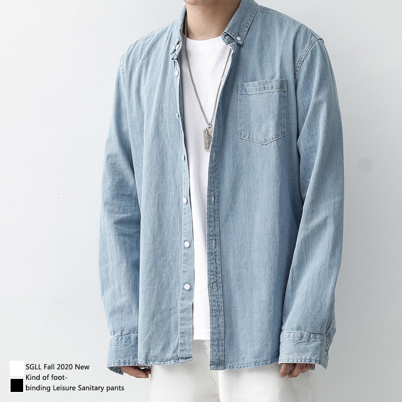 Áo Sơ Mi Denim Dài Tay Thời Trang Đơn Giản Thanh Lịch Cho Nam