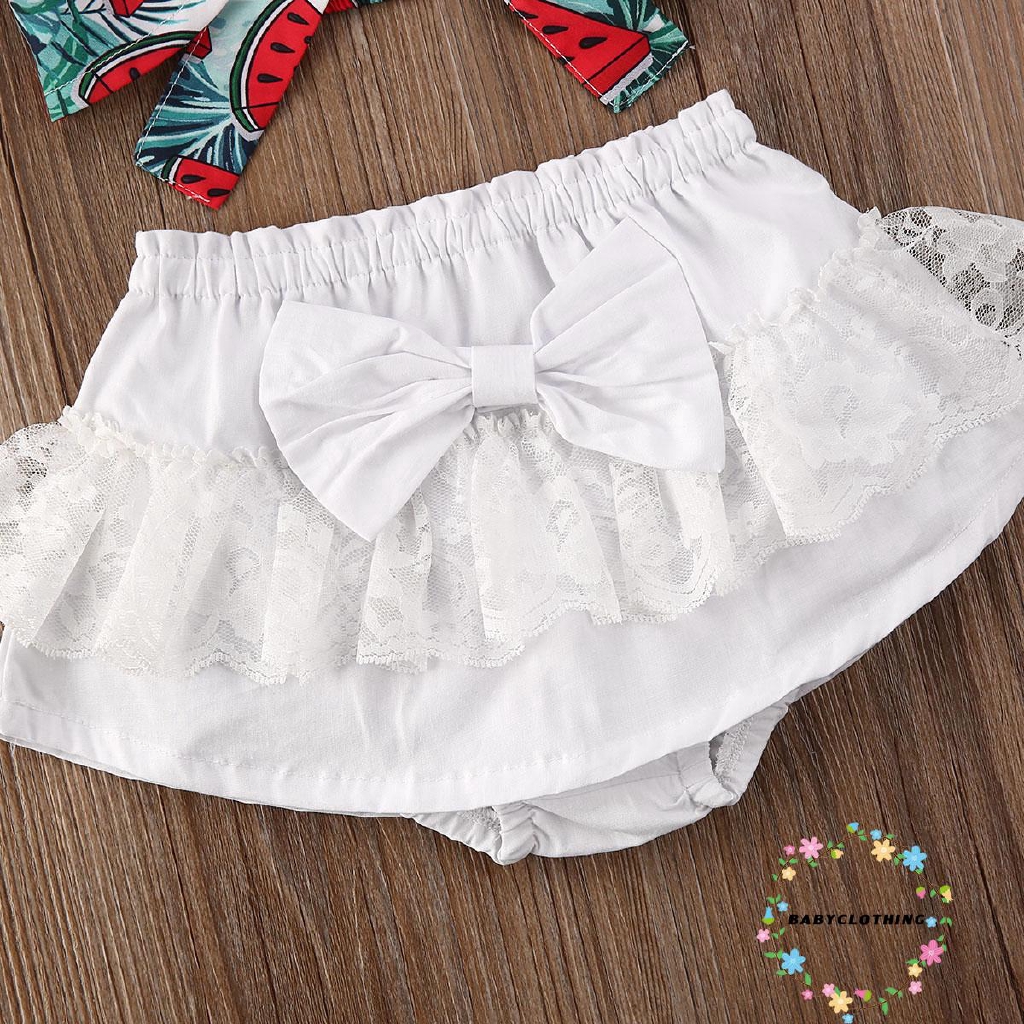 Set Áo Thun In Hình Dưa Hấu + Quần Short Đính Nơ Xinh Xắn Cho Bé Gái