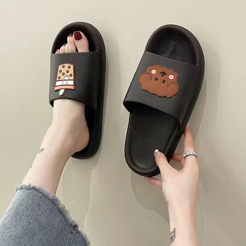 Dép Quai Ngang Đế Dày Họa Tiết Graffiti Dễ Thương Cho Nữ