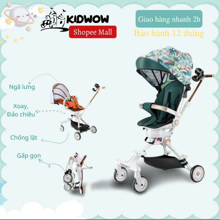 Xe Đẩy Du Lịch Gấp Gọn KIDWOW HDM999 Có Thể Đảo Chiều Ngã Lưng Cho Bé Ngồi, Năm Bánh Xe Xoay 360 Độ