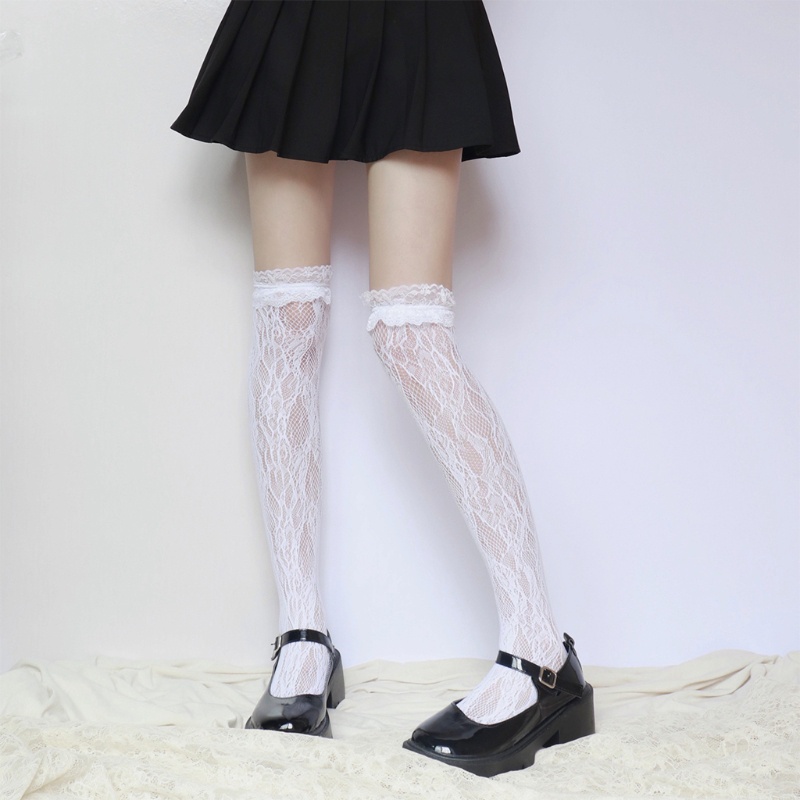 Vớ Dài Qua Gối Phối Ren Nhún Bèo Phong Cách Lolita Nhật Bản Cho Nữ
