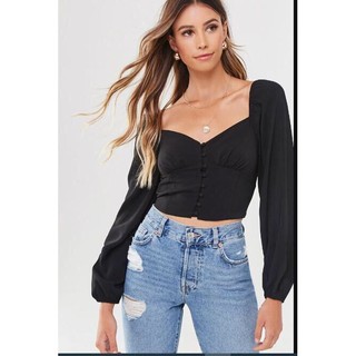 Áo Voan Croptop F21 Đen Tay Dài Lưng Thun - 2298