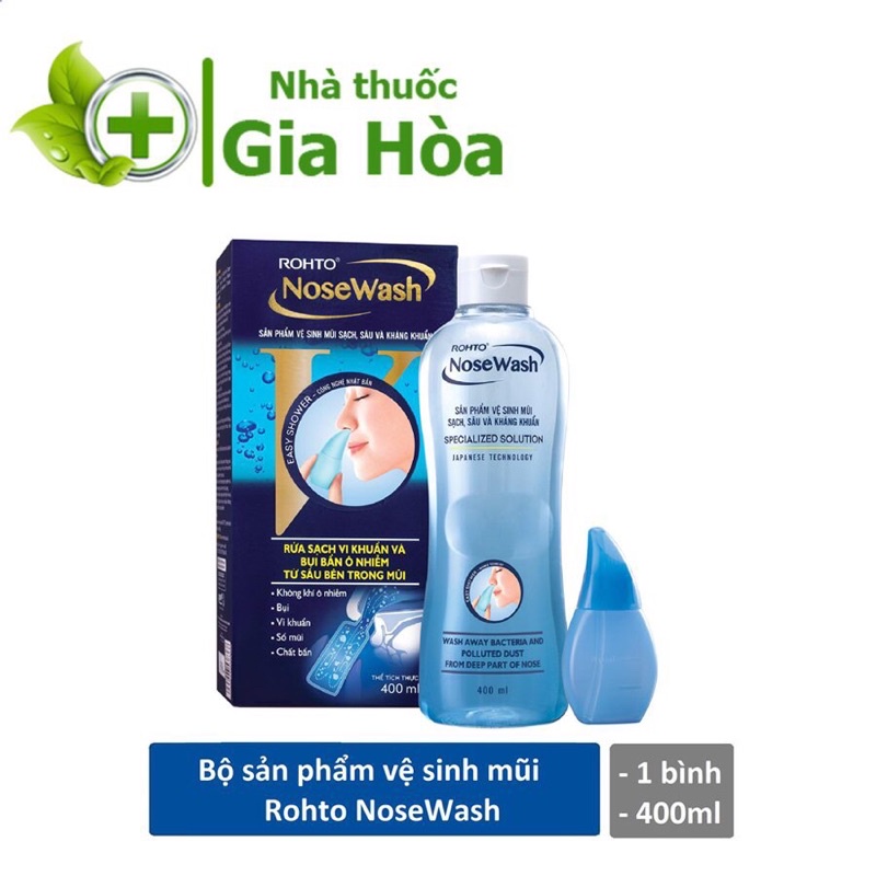 Bộ sản phẩm vệ sinh mũi Rohto NoseWash (Bình vệ sinh mũi Easy Shower &amp; Bình dung dịch thay thế rửa mũi 400ml)