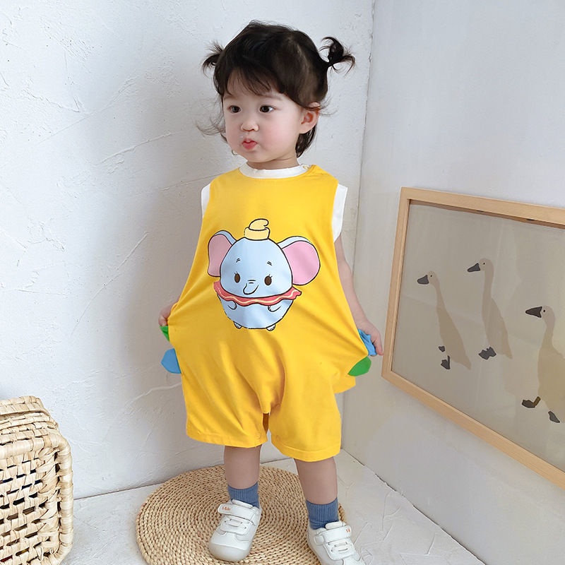 Áo liền quần sát nách họa tiết hoạt hình phong cách Hàn Quốc thời trang mùa hè cho bé gái