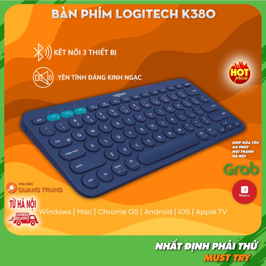 Bàn phím bluetooth logitech K380, kết nối không dây 3 thiết bị, tương thích windows, ios, Mac, androi