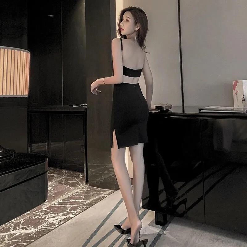 Mới Đầm Hai Dây Hở Lưng Xẻ Tà Quyến Rũ Thời Trang Cho Nữ