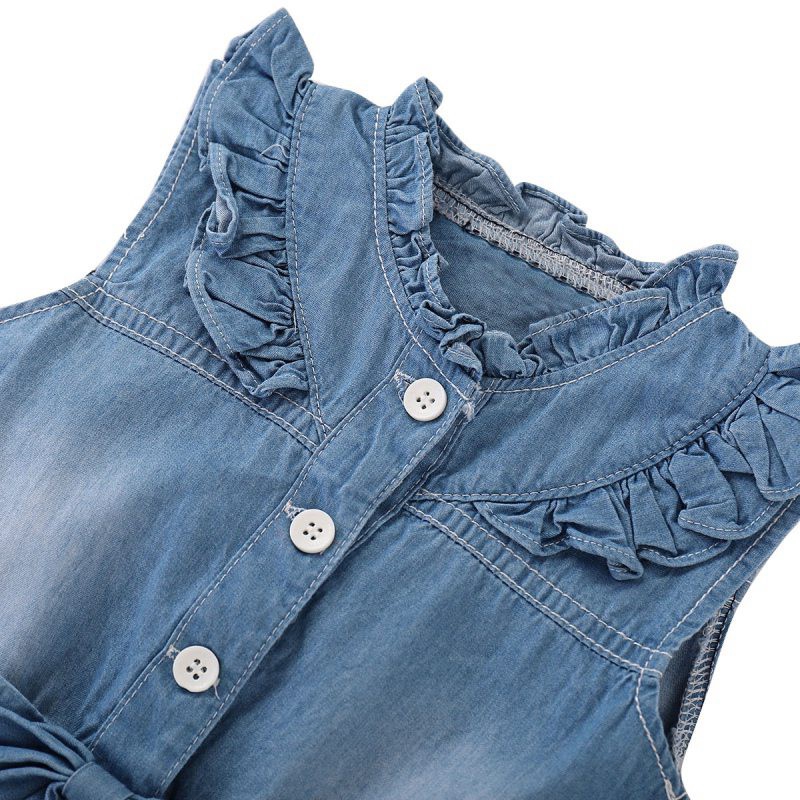 Đầm Denim Sát Nách Hoạ Tiết Hoa Cho Bé