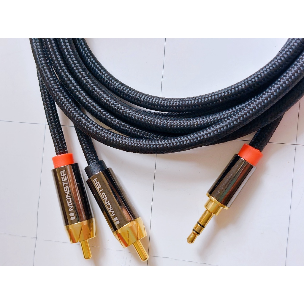 Dây Audio 3,5mm ra 2 AV RCA dài 2 Mét, thương hiệu Monster -  Cáp âm thanh 3.5 ra 2 đầu hoa sen loại tốt - Phố Nhạc