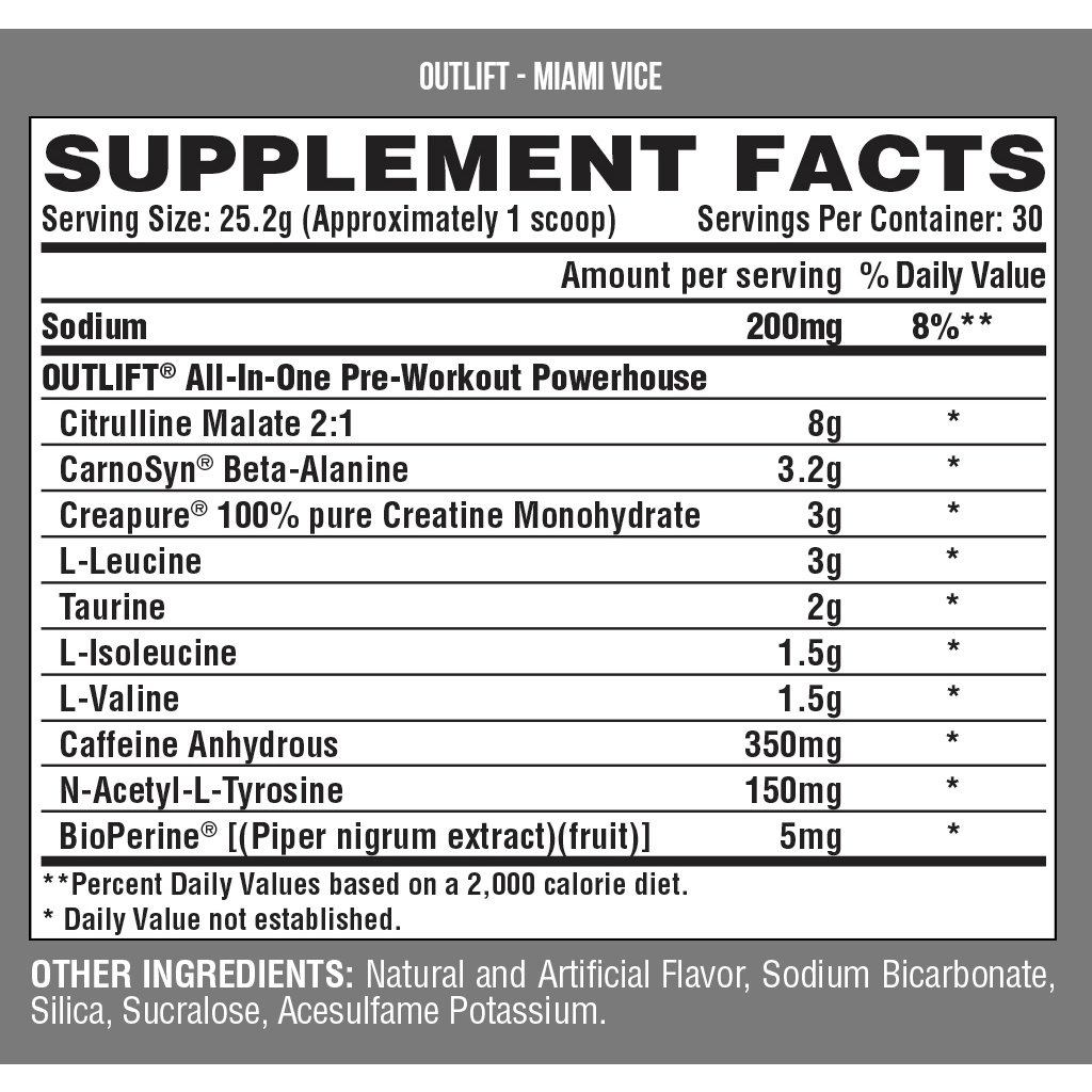 Thực phẩm bổ sung Nutrex Outlift Pre-workout, hỗ trợ tăng sức mạnh kết hợp Bcaa phục hồi cơ bắp, hộp 20 lần dùng