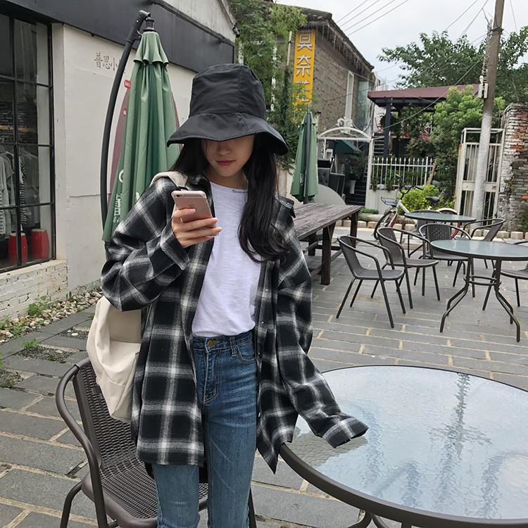  Áo Flannel sơ mi sọc caro đen trắng shopmap