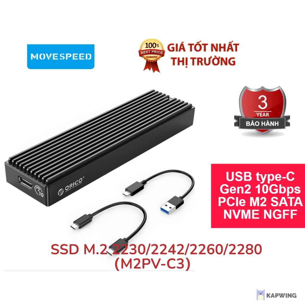 Hộp ổ cứng Move Speed cổng USB type-C Gen2 10Gbps PCIe M2 SATA NVME NGFF 5Gbps