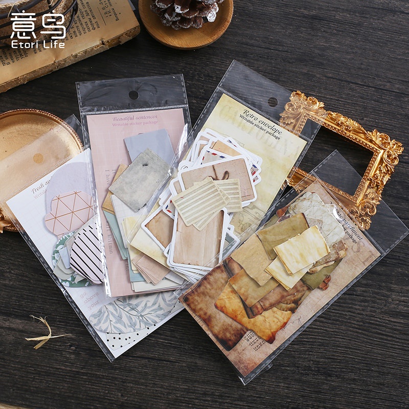 Journamm 45pcs/pack Vintage Writing Stickers for Junk Journal School Supplies Creative Stationery Notepad Sticky Notes Stickers