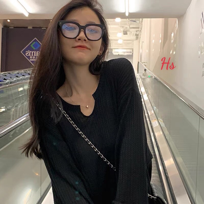 Áo kiểu , áo thun dài tay chất tăm cổ V thụng siêu xinh | BigBuy360 - bigbuy360.vn