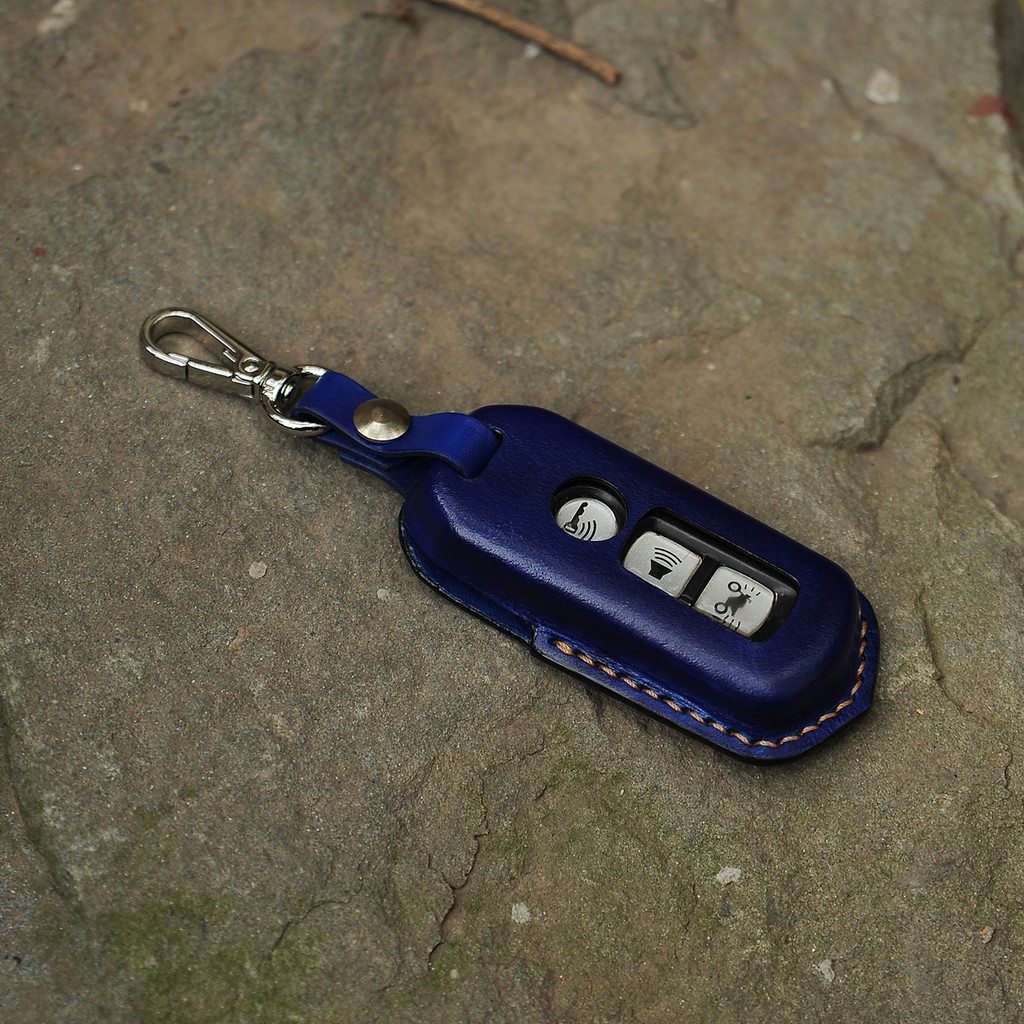 Bao da chìa khoá xe SH Mode màu xanh navy, đồ da handmade da bò thật, miễn phí khắc tên - DT29873