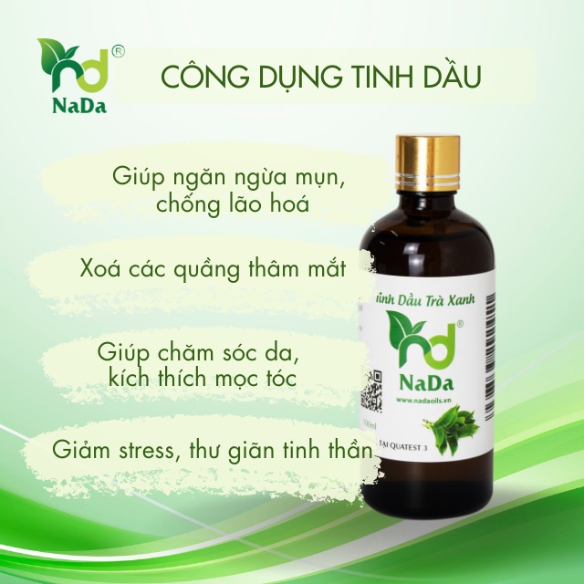 Tinh dầu Trà xanh Nada | Nguyên chất 100% từ thiên nhiên | Thanh mát, khử mùi | 10ml, 50ml, 100ml