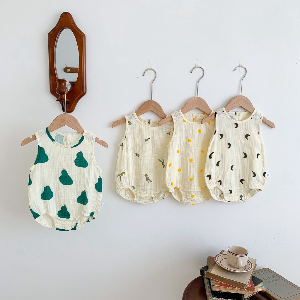 Áo Liền Quần Không Tay Chất Liệu Cotton In Họa Tiết Trái Lê Thời Trang Mùa Hè Cho Bé Sơ Sinh