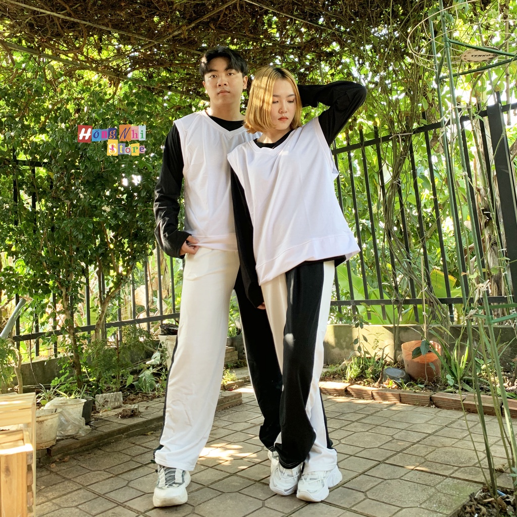 Quần Thun Ống Rộng Phối Màu Trắng Đen Jogger 3D Ulzzang Unisex Dáng Rộng - MM