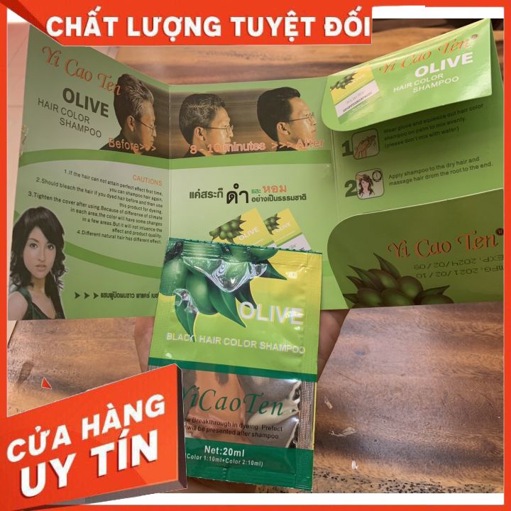 gội đen oliu  YI-CAO-TEN (hộp 24 gói ) loại tốt  phủ bạc 100% CHO MÁI TÓC ĐEN MƯỢT ÓNG  ÁNH