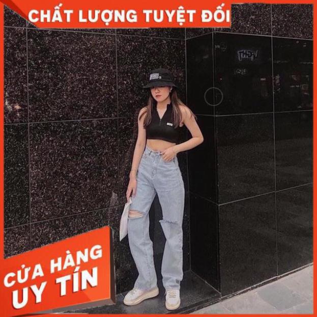 QUẦN JEANS ỐNG XUÔNG GẤP LAI DÁNG DÀI CHẤM GÓT