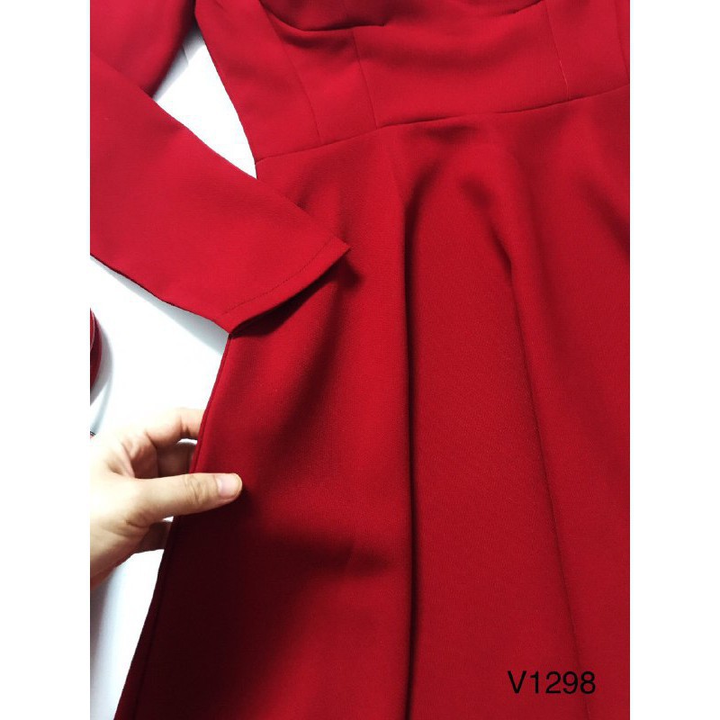 [ xả kho ] MiD Đầm đỏ xòe V1298 khoét cổ quyến rũ Mie Design kèm ảnh thật